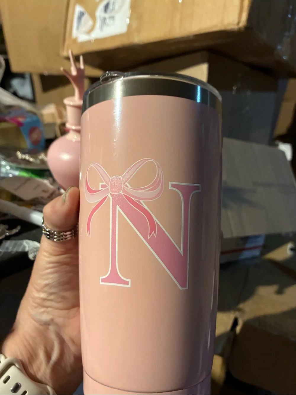 Pink Monogram 'N' Insulated Tumbler -